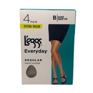 L'eggs Everyday Regular Pantyhose 4 Pair Size B Nude Sheer Toe Extra Value